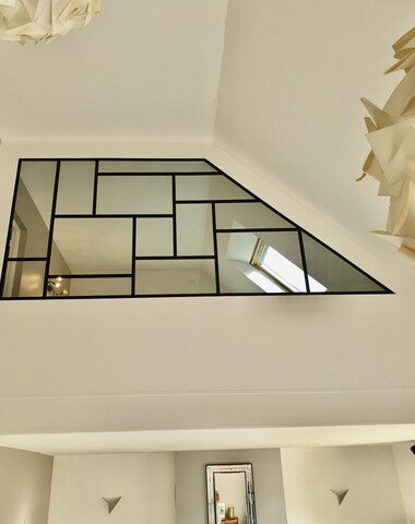 Verrière sous pente style Mondrian pour mezzanine à Chevreuse